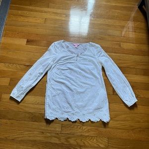Lilly Pulitzer white eyelet top with gold button